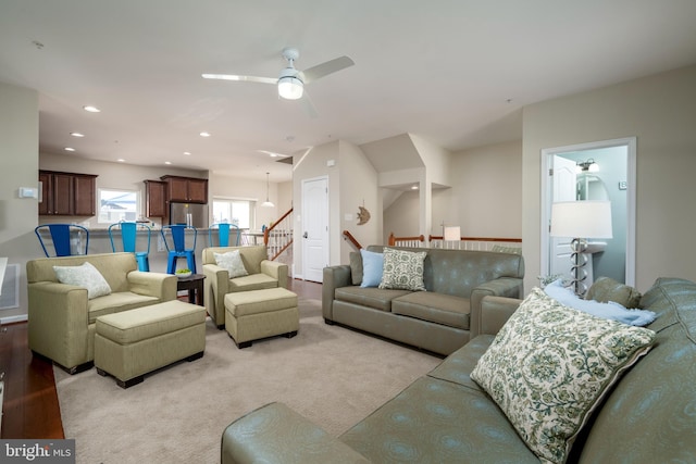 living room with ceiling fan