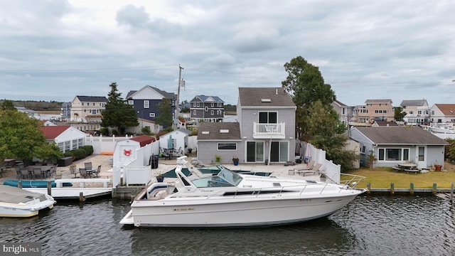 exterior space with a water view