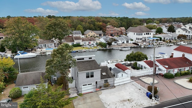 aerial view with a water view