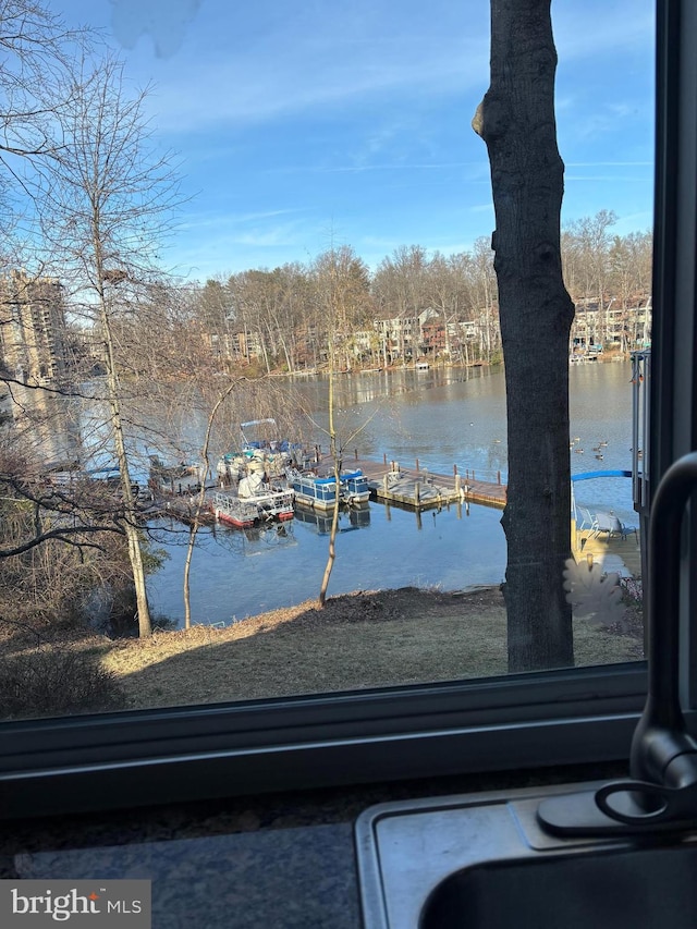 property view of water featuring a boat dock