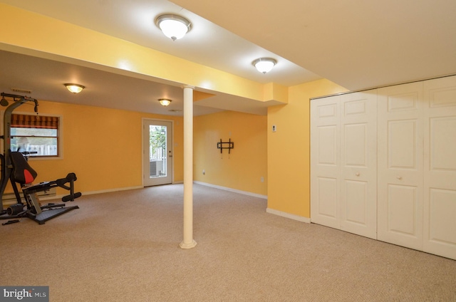 basement with carpet floors