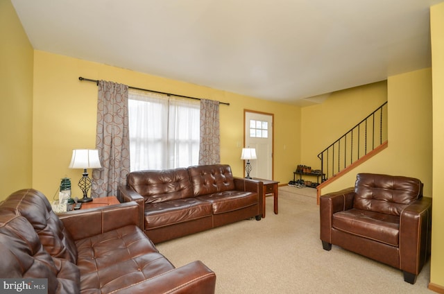 living room with light carpet