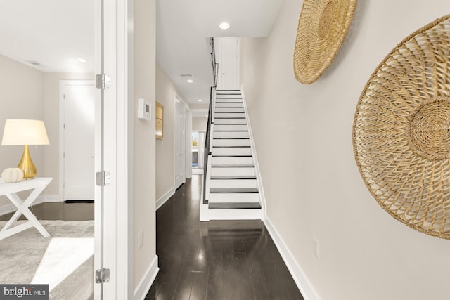 interior space with dark wood-type flooring