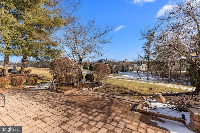 view of snow covered patio