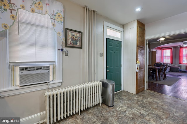 entryway with cooling unit and radiator