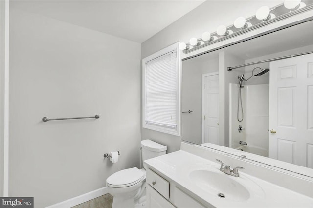 full bathroom featuring toilet, shower / washtub combination, and vanity