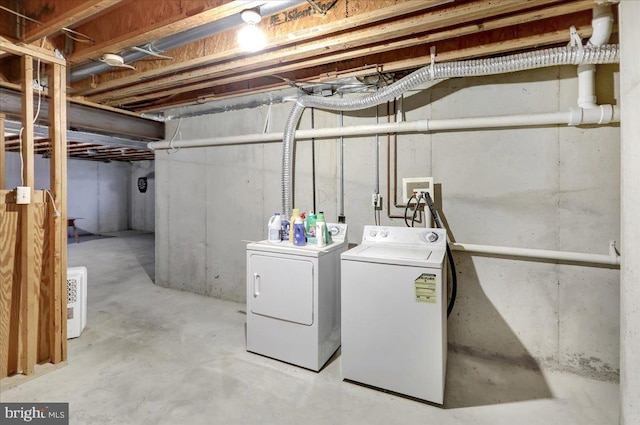 basement with independent washer and dryer