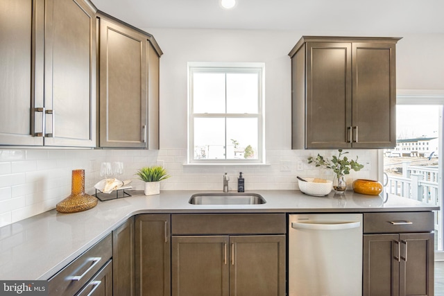 kitchen featuring sink, decorative backsplash, and dishwasher