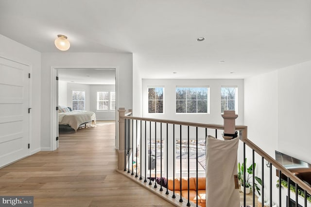 hallway with light wood-type flooring and a wealth of natural light