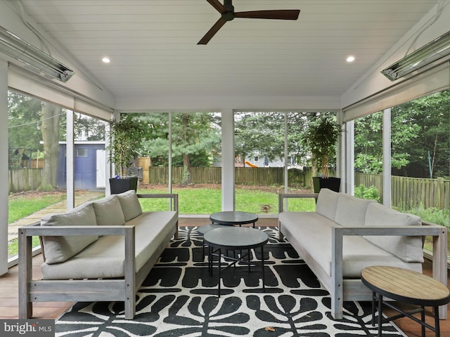 6230 21st St N, Arlington, VA 22205 - sunroom featuring an outdoor living space, a ceiling fan, healthy amount of natural light, and lofted ceiling