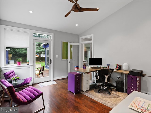 6230 21st St N, Arlington, VA 22205 - office space featuring wood finished floors, recessed lighting, lofted ceiling, ceiling fan, and baseboards