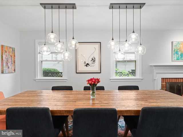 6230 21st St N, Arlington, VA 22205 - dining area featuring plenty of natural light and a brick fireplace