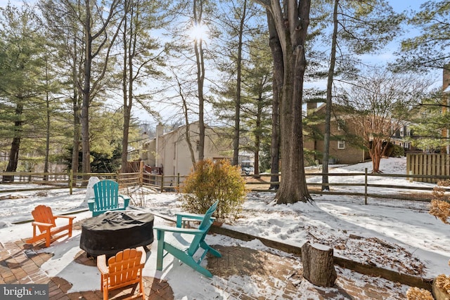 view of snow covered patio