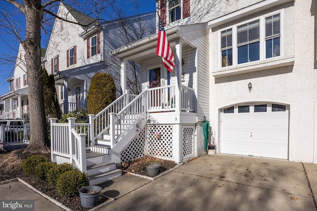 exterior space with a garage