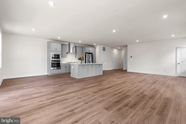 unfurnished living room featuring light hardwood / wood-style flooring