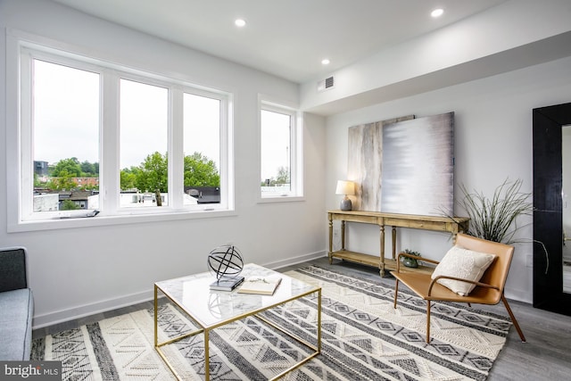 sitting room with hardwood / wood-style floors