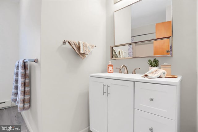 bathroom with wood-type flooring and vanity