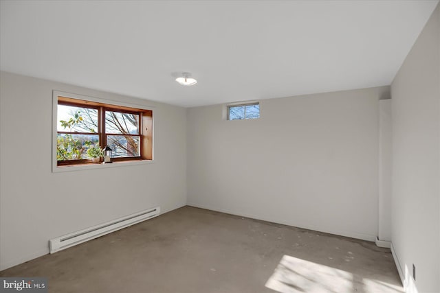 basement with a baseboard heating unit