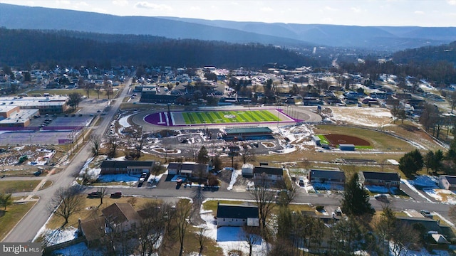 bird's eye view with a mountain view