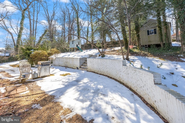 view of yard covered in snow