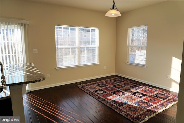 unfurnished dining area with dark hardwood / wood-style floors