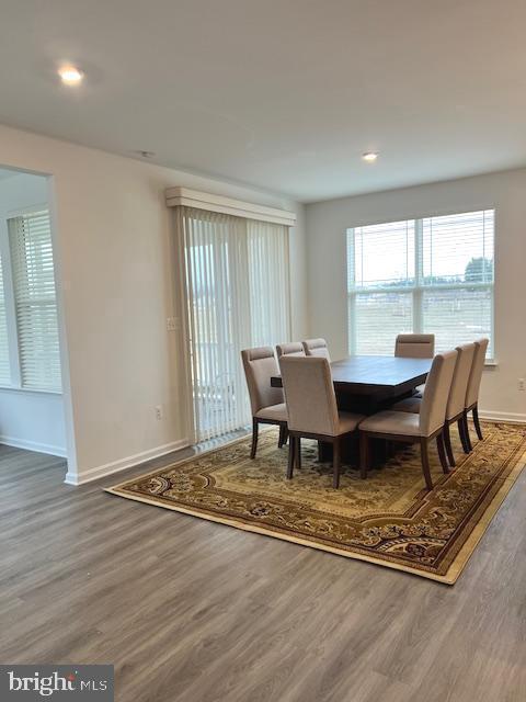 dining area with hardwood / wood-style floors