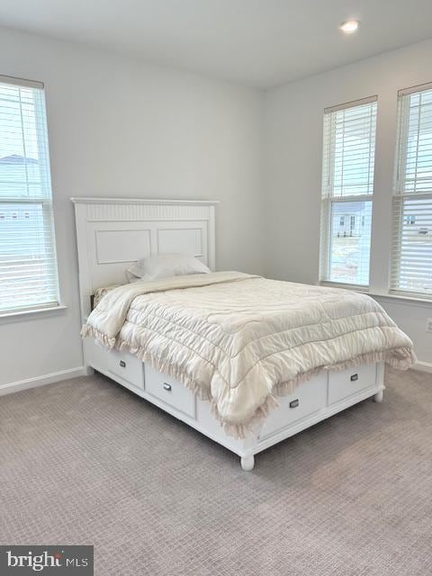 bedroom with carpet and multiple windows