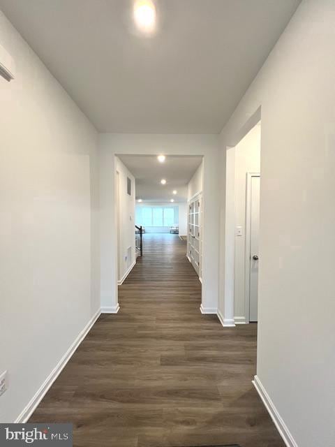 hallway featuring dark wood-type flooring