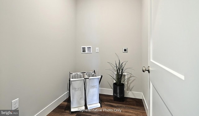 washroom with dark wood-type flooring, washer hookup, and electric dryer hookup