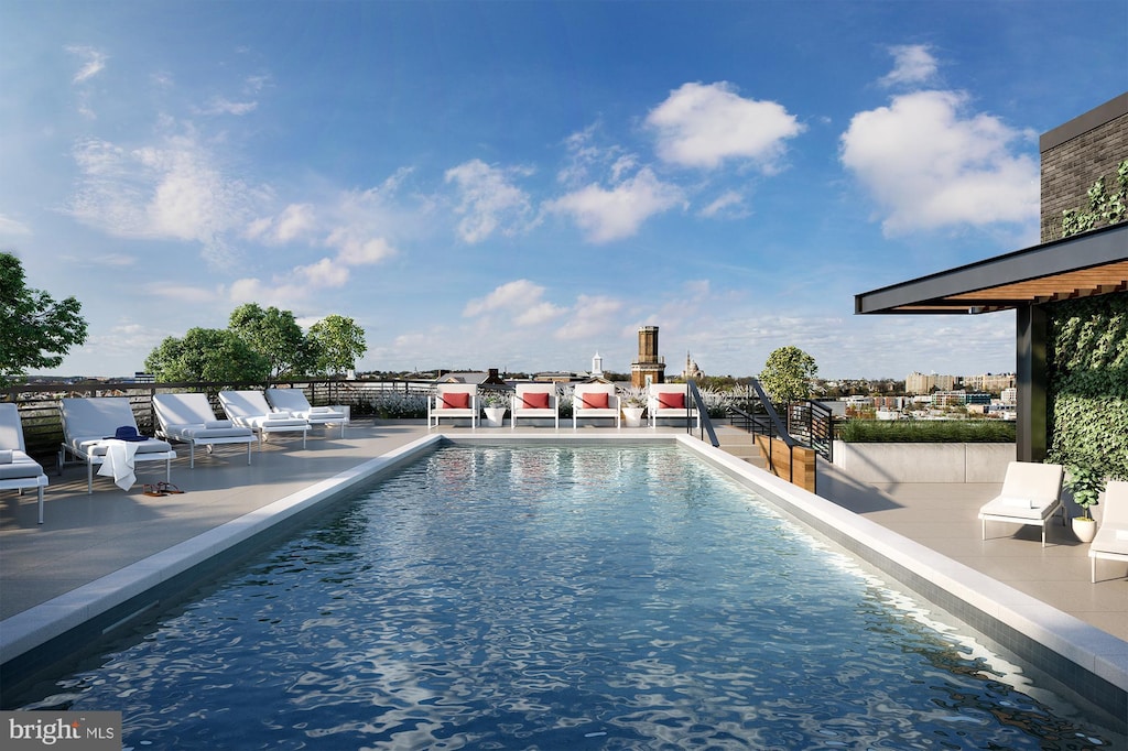 view of swimming pool featuring a patio area