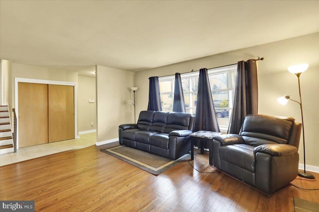 living room with hardwood / wood-style flooring