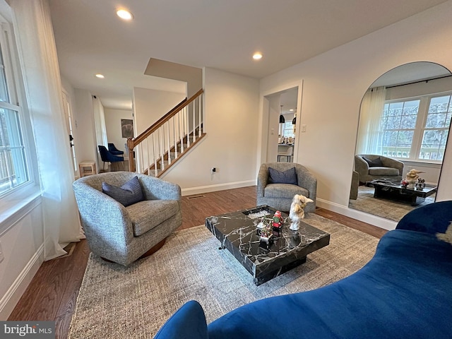 living room with hardwood / wood-style flooring