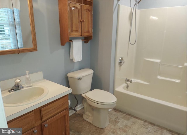 full bathroom with toilet, shower / bath combination, and vanity