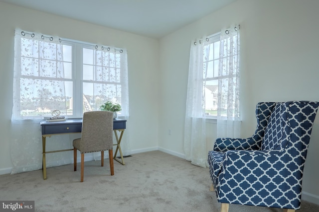 office area with light colored carpet