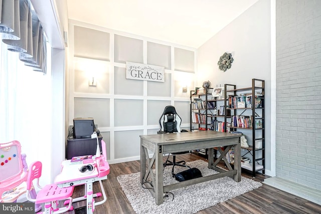 home office featuring dark hardwood / wood-style flooring