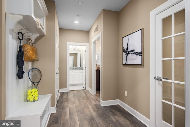 mudroom featuring dark hardwood / wood-style floors