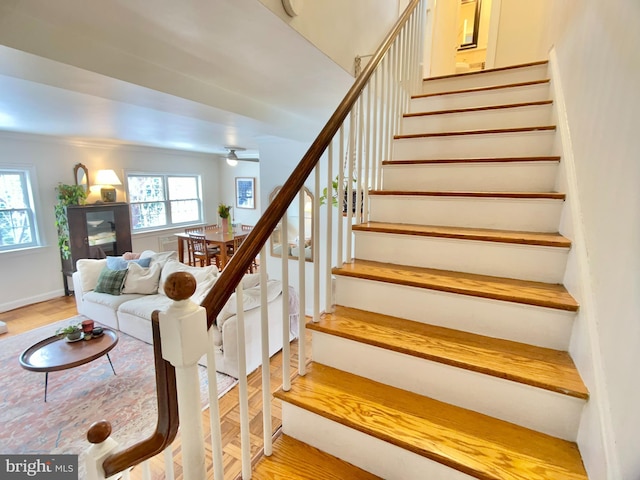 staircase with hardwood / wood-style flooring and a wealth of natural light