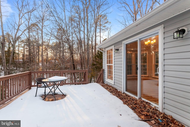 view of snow covered deck