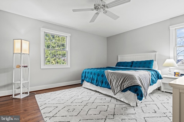 bedroom featuring ceiling fan and wood-type flooring