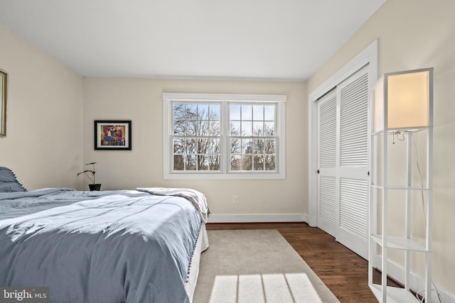 bedroom with a closet and wood-type flooring