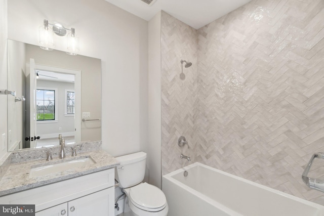 full bathroom featuring toilet, shower / washtub combination, and vanity