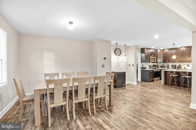 dining area with light hardwood / wood-style floors