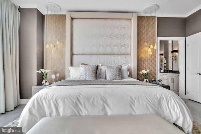 bedroom featuring ornamental molding