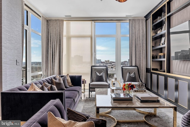 living room with floor to ceiling windows and a wealth of natural light