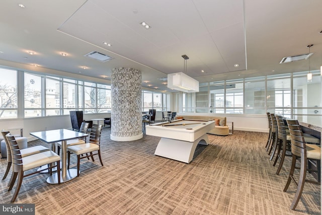 kitchen featuring pendant lighting and billiards