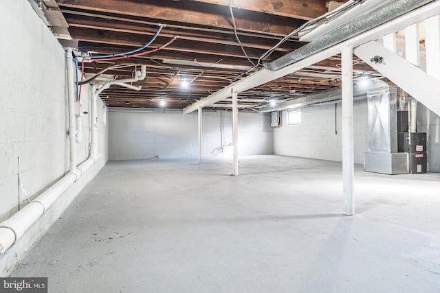 basement with heating unit