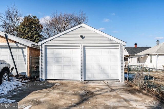 view of snow covered garage