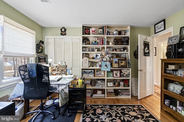 home office featuring hardwood / wood-style flooring