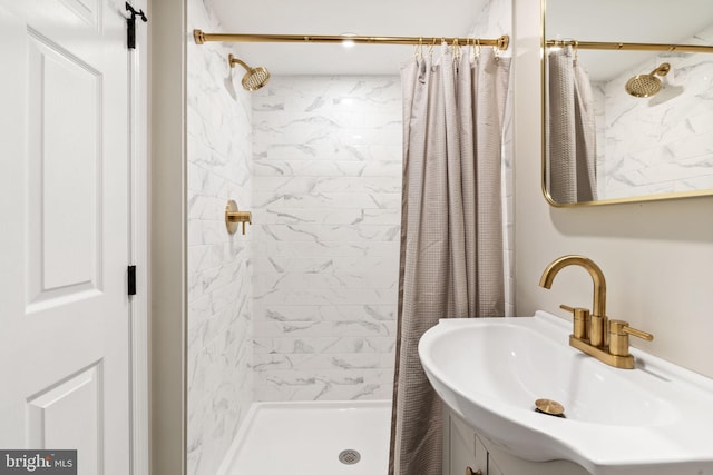 bathroom featuring sink and walk in shower