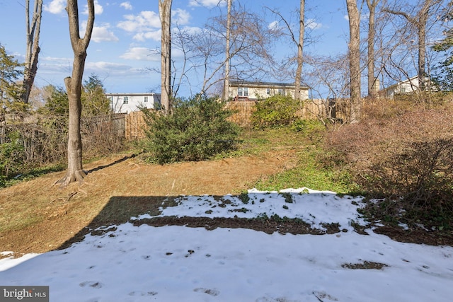 view of yard layered in snow